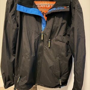 Superdry Men's Black Windbreaker with Blue Trim
